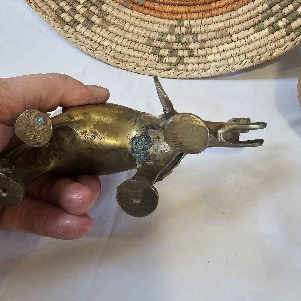 Set Of Two Etched Shell Vintage Brass Elephant Sculpture Figure Animal MCM - Picture 2 of 9